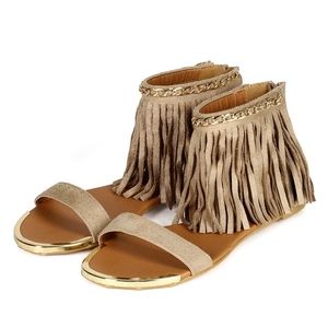 QUPID Fringe Chain Ankle Strap Sandals EUC